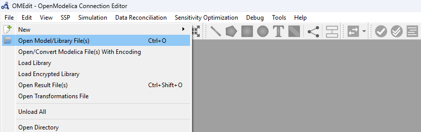 Opening a model file in OMEdit